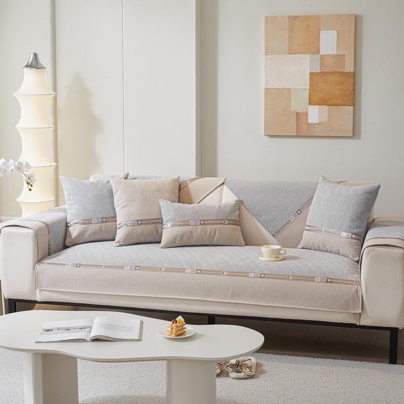 Chenille Sofa Cushion Two-Colour Splicing Sofa Cushion Backrest Towel Four Seasons Universal Sofa Cushion Non-Slip Couch Cover 70x70cm 1pcs