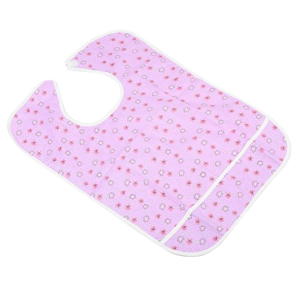 Double Layers Waterproof Saliva Towel Aprons Eating Bib Dining Aid Protector for Elderly AdultPink