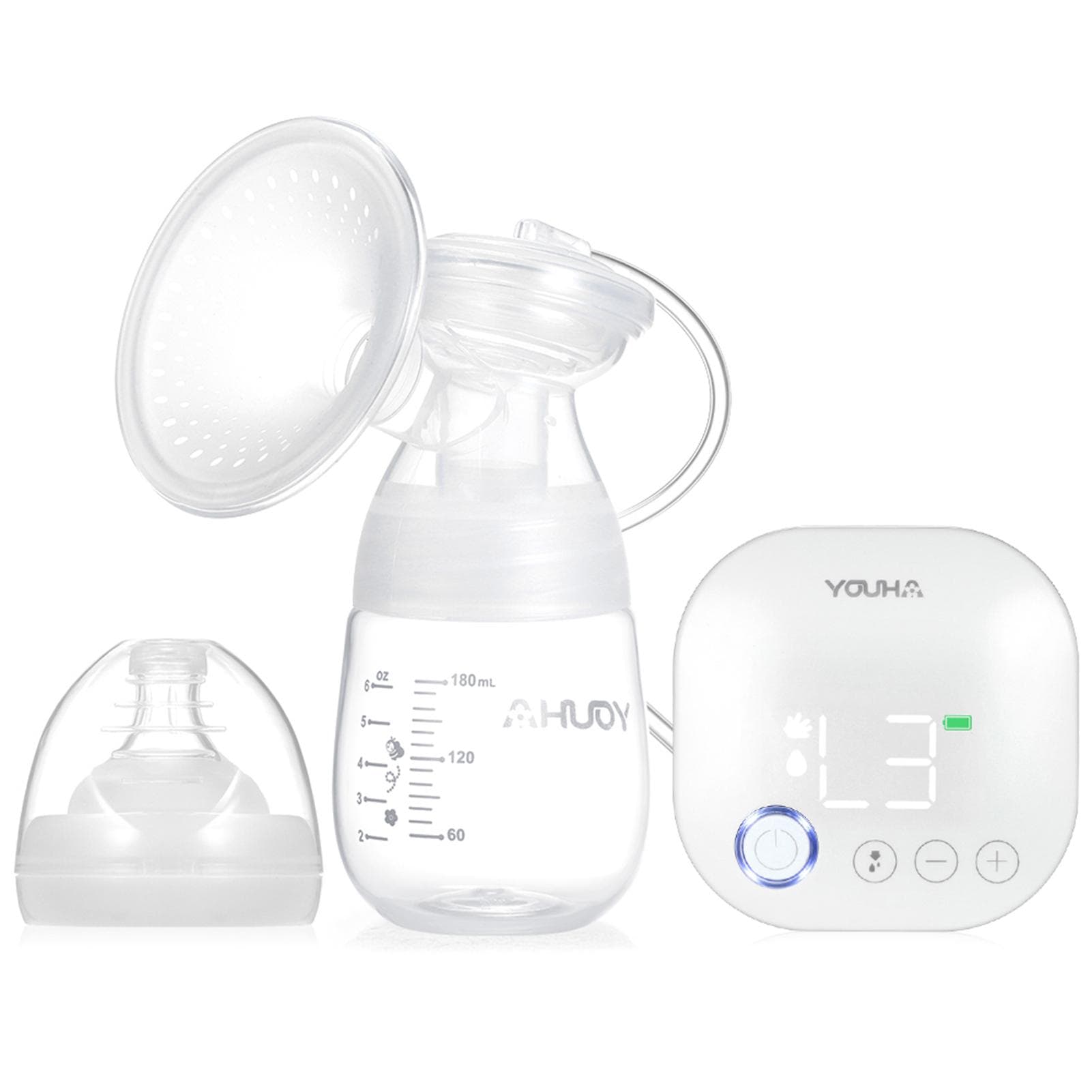 YOUHA Portable Single Electric Breast Pump Memory Function Massage & Expression & Mixed 3 Modes 9 white