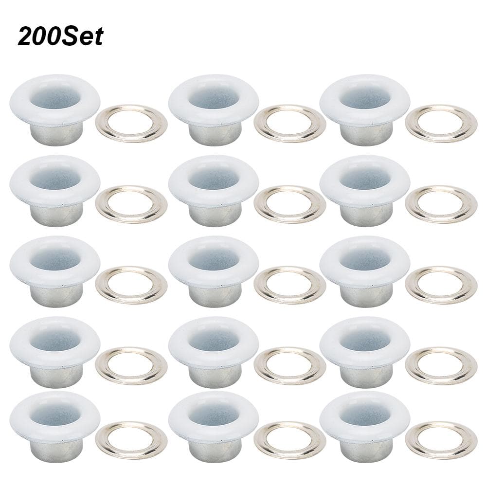 200 Sets Eyelet Buckle Metallic Grommet Shoes Leather Bags DIY Craft Button Rivet Tool 6mmWhite white