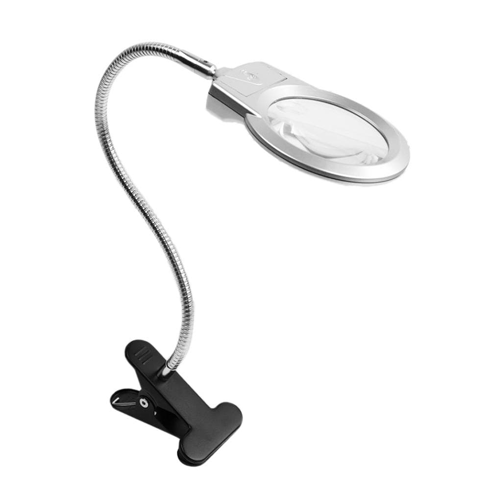 Pro Flexible Hands Free Magnifying Glass Desk Lamp Bright LED Lighted Magnifier with Clamp for white