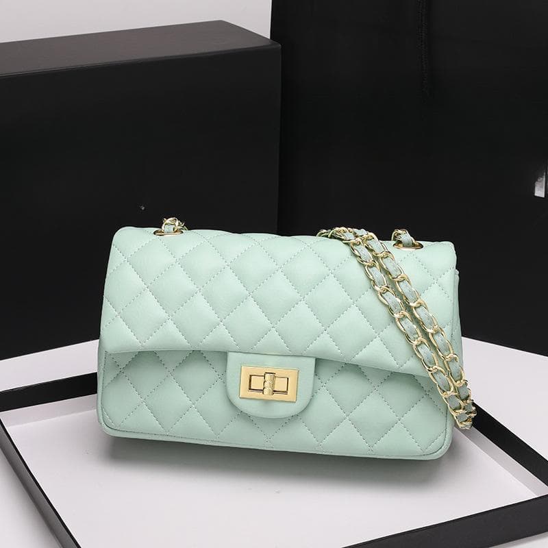 Small Fragrance Style Diamond Chain Bag High-end Women's Bag Versatile Leather One-shoulder Crossbody Bag green
