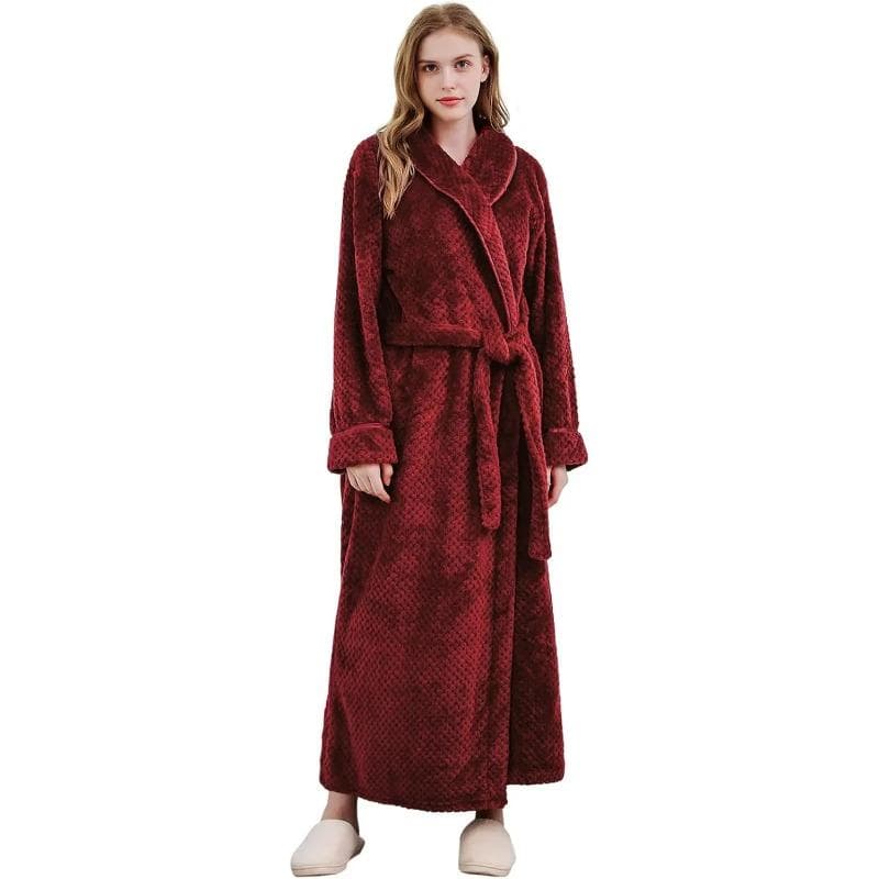 Loose Long Thick Bath Robe Hooded Winter Thick Women Bathrobe Flannel Terry Warm Comfortable Sleepwear for Female Dressing Gown M red