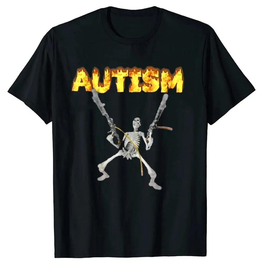 Retro Autism Skeleton Funny Men Women T-Shirt Neurodivergent Autism Awareness Support Graphic Tee Halloween Gifts Men Clothes M black