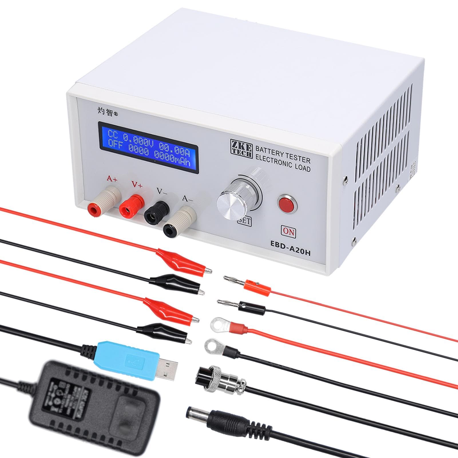 EBC-A20H Battery Tester 30V 20A 200W Multifunction Direct Current Electronic Load 20A Discharger standard configuration EU-Plug multicolour