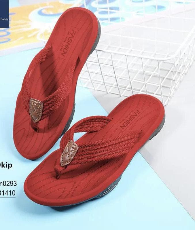 Men's Denim Flip Flops Summer Beach Sandals Thick Sole Rubber Slippers Casual Shoes 43-44 red
