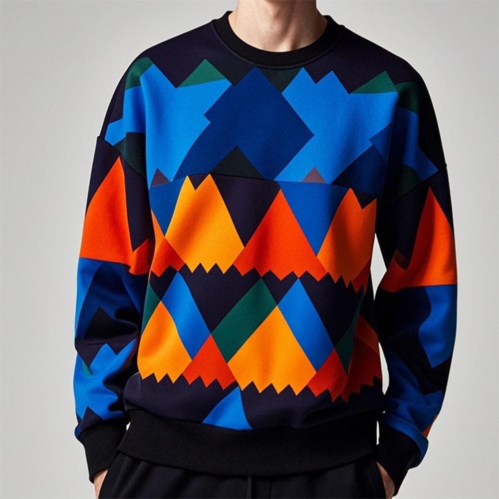 Autumn Pullover Sweatshirt For Men Geometry Graphic Print Long Sleeve Tops Oversized O-Neck Golf Pullover Casual Male Sweatshirt 5XL