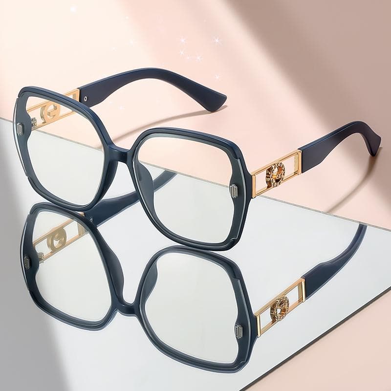 Minimalist large frame flat glasses with metal links hollowed out decorations high end simple stylish eyewear