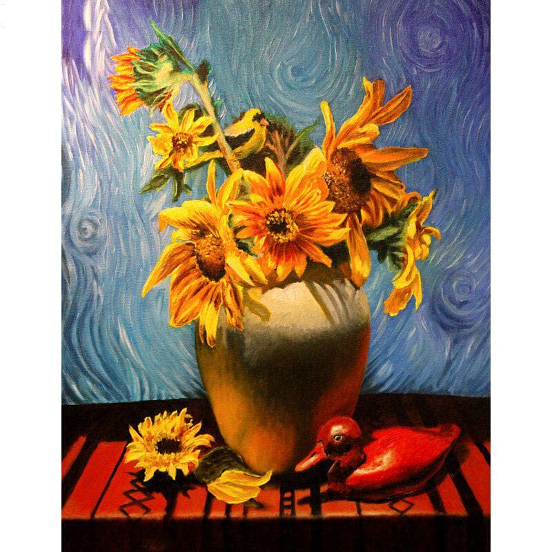 5d Diamond Painting Sunflower Round Drill Flowers Diamond Embroidery Cross Stitch Patterns Decor 20X30CM