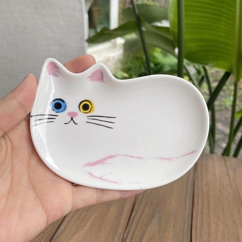 1PC Seasoning Plate Cute Spoon Holder Restauarant Cat Ceramics Dish Japanese Cat Sauces Dishes Home Kitchen