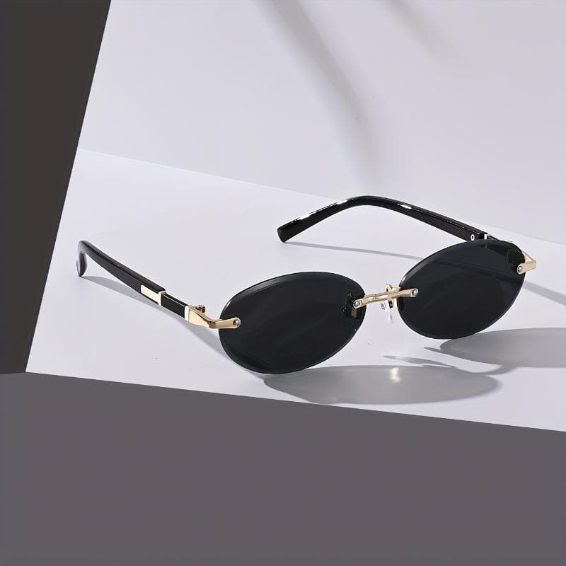 1 Pair Fashion Rimless Sunglasses Female Oval Retro Small Size Metal Suneyeglass UV400 Outdoor Vacation