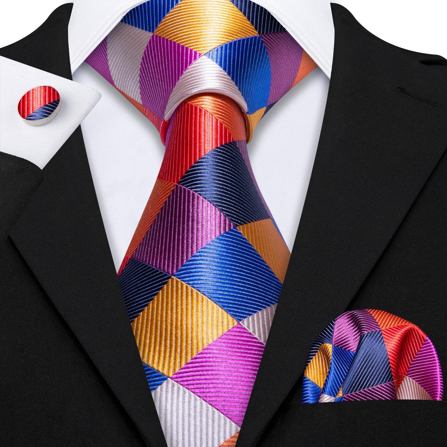 Hi-Tie Mens Accessories Silk Tie Handkerchief Cufflinks Set for Wedding Party Floral Solid Necktie N-0216