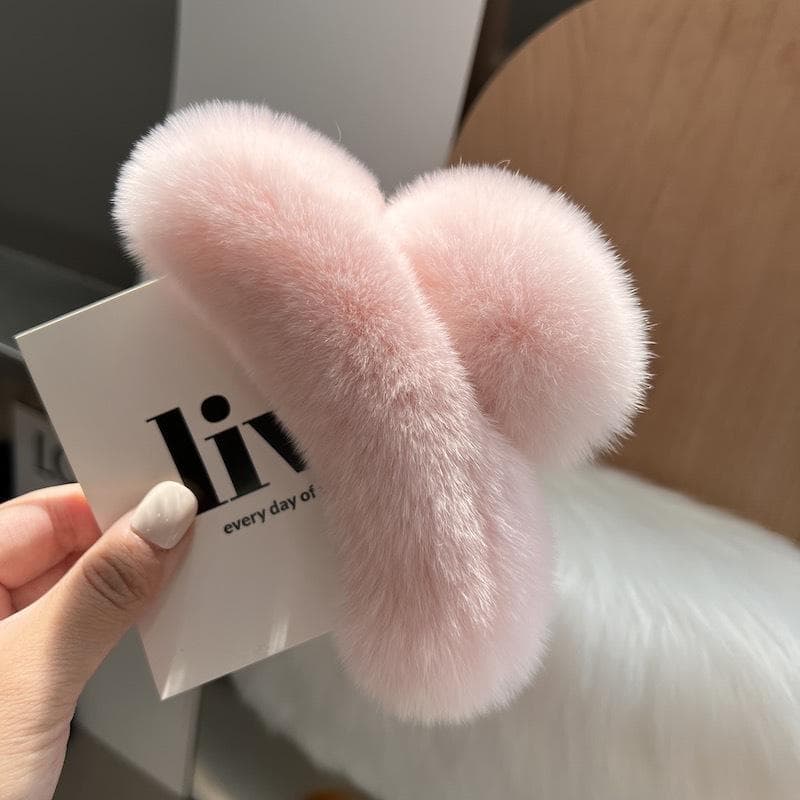 New Faux Fur Big Crab Hair Clips Cute Plush Hair Scratching Clip Rabbit Large Hairpin Head Temperament Clips Ponytail Hair Claws pink