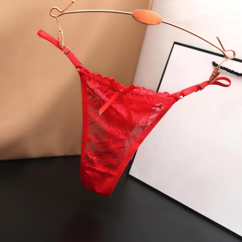 Adjustable Lace Thongs Panties Women's Sexy Lace Underwear Ultra-thin Seamless Thong Underpants Lingerie one size red