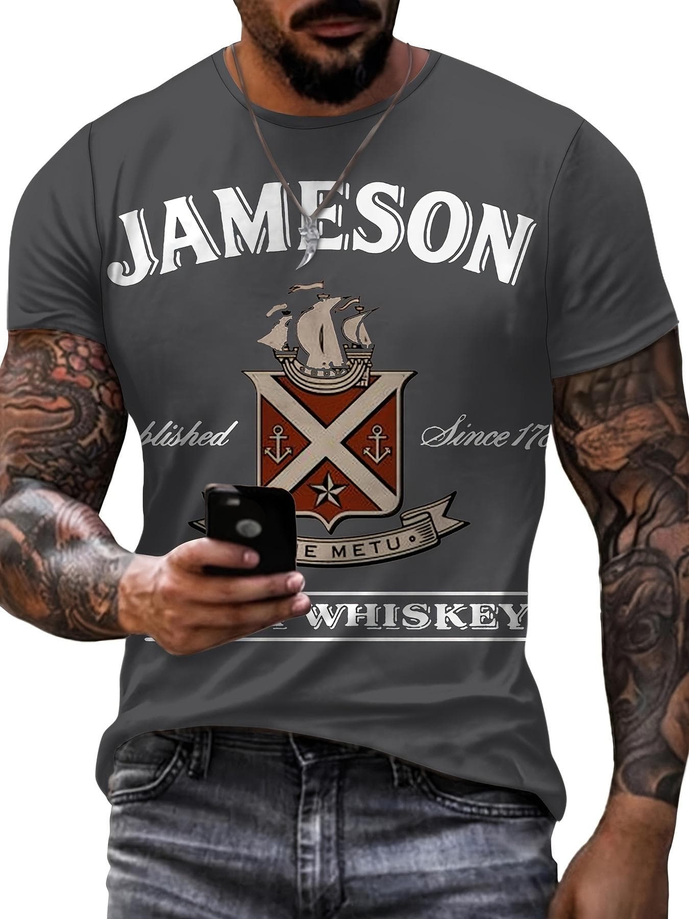Jameson Whiskey 3D Print Men's T-Shirt - Stylish & Comfortable Short Sleeve Tee for Summer, Casual Wear L