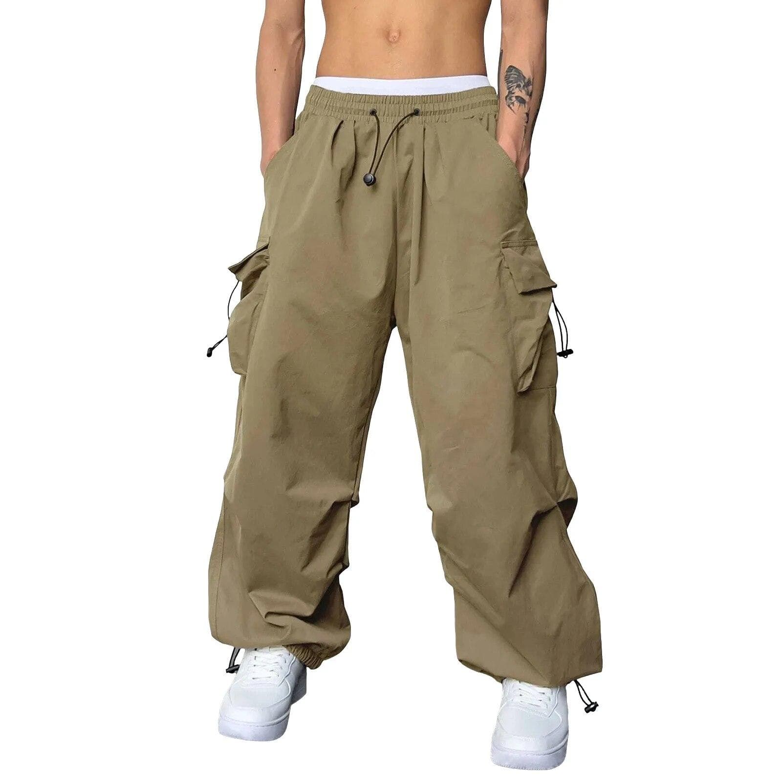 Streetwear Summer Cargo Pants Men Multi-pocket Harajuku Fashion Casual Men's Jogger Pants Wide Leg Loose Hip Pop Pants L khaki