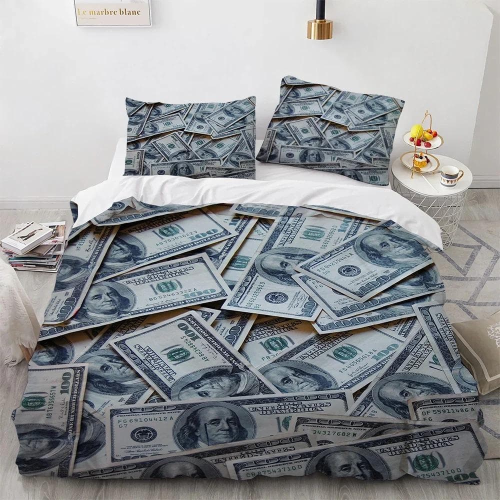 Money Duvet Cover Set Golden Coins Print Bedding Set Soft Comfortable Double Queen King Size Comforter Cover for Teens Adults US Twin 172x218cm