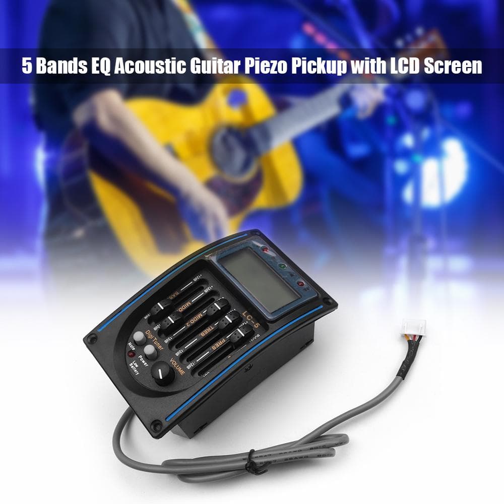 Electric Box Guitar Pickup 5 Bands Equalizer System Tuner Piezo LCD Screen blue