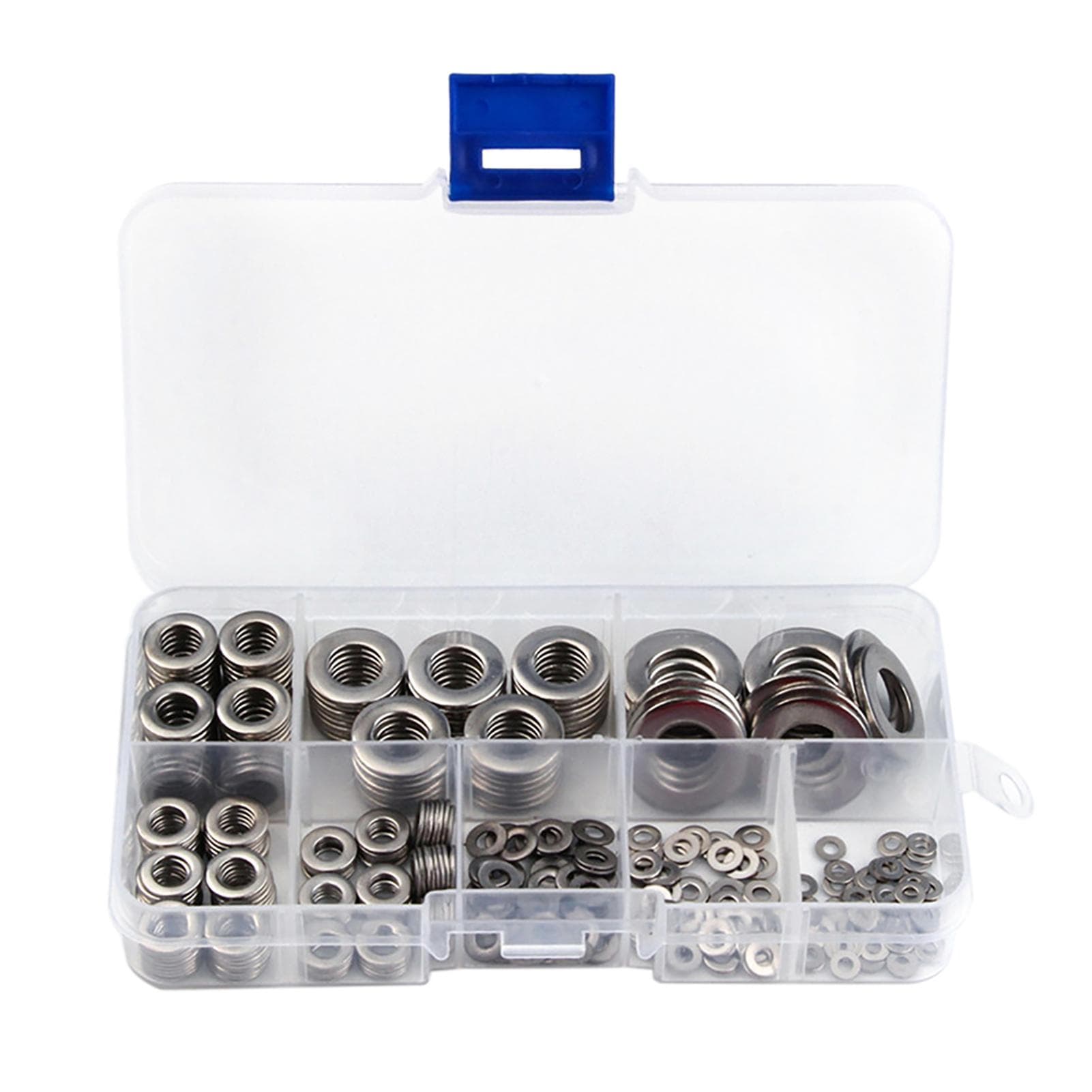 360pcs 8 Sizes Stainless Steel Flat Washers Assortment Set Kit with Storage Box Portable(M2 M2.5 M silver