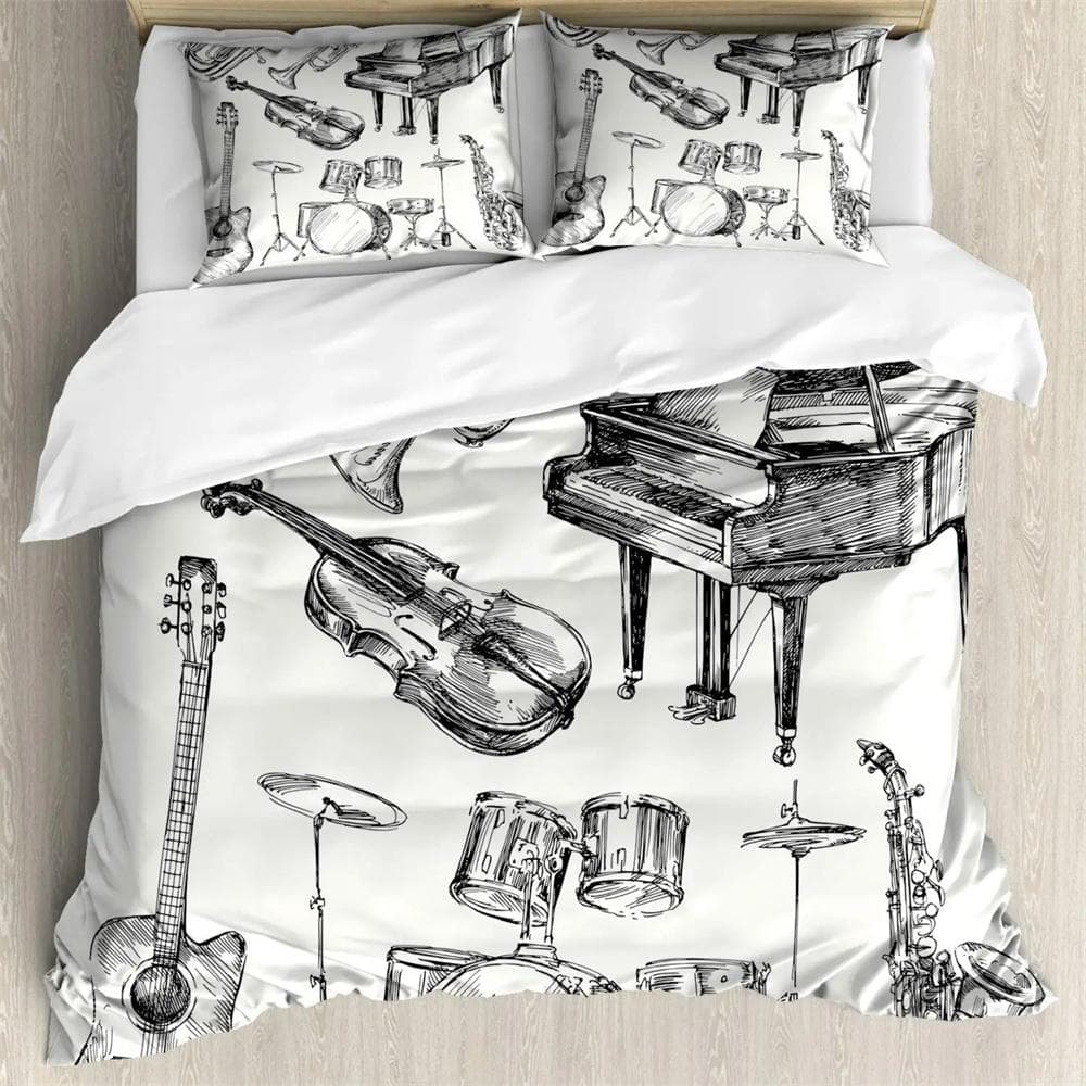 Music Notes Bedding Set Duvet Cover Set Piano Keys Keyboard Bed Set Classic Music Melody Comforter Cover For Kids Boys Girls 135x200cm 2pcs