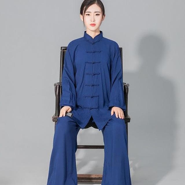 Women's Men's Soft Cotton Line Tai chi Suit Kung fu Wushu Martial Arts Uniform Wing Chun Jacket Pants XXXL blue
