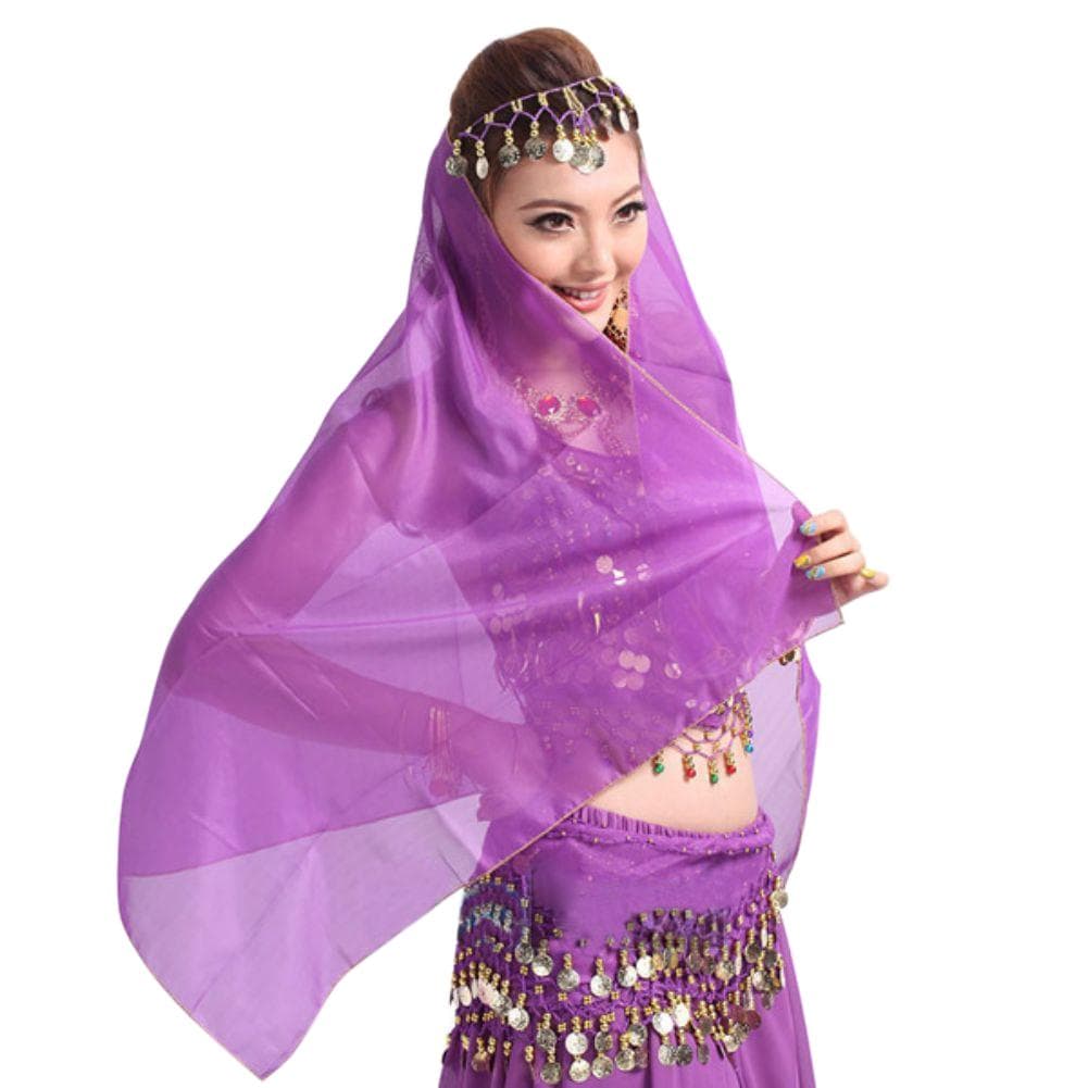Women's Costumes Fashion India Belly Dance Chiffon Scarf Dance Head Veils Dancewear Headdress Head Scarves with Coin Accessories