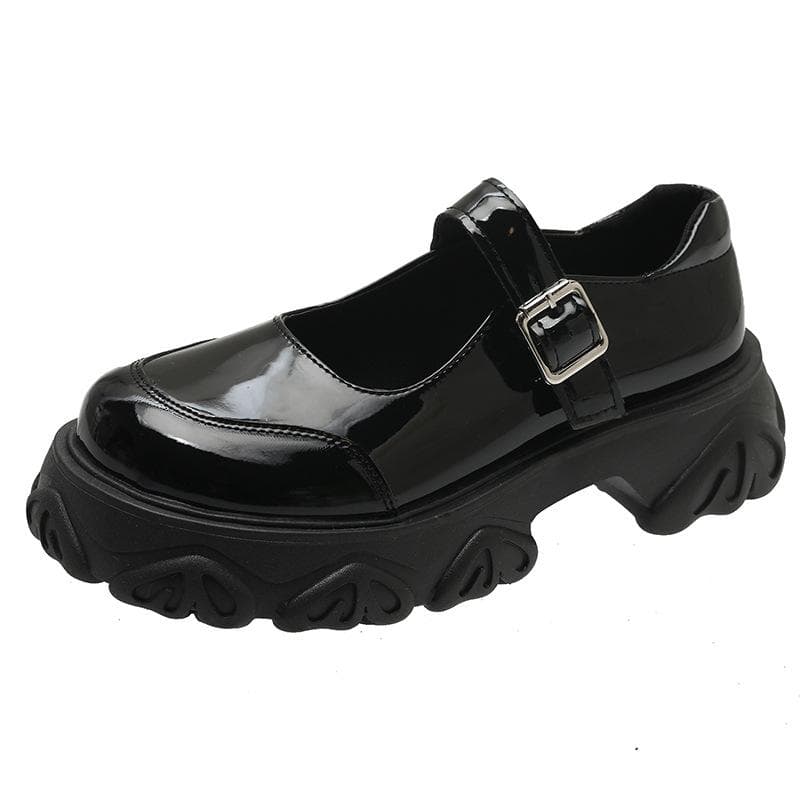 Thick-soled Retro British Style Black Leather Shoes Women's New Spring and Autumn Trendy Shoes 39