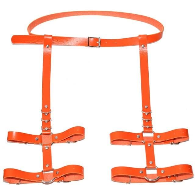 Sexy Harajuku Handmade Pink Bow Garter Belts Leather Suspenders Straps O-ring Leg Harness None orange