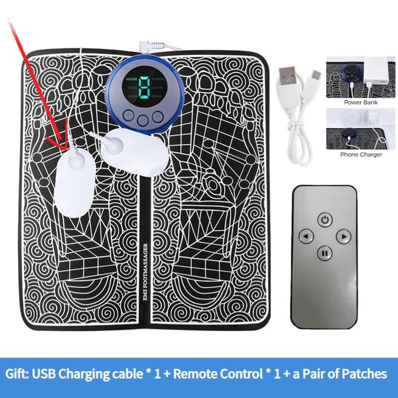 Foot Massage Mat USB Charge LED Digital Display 19 Modes 8 Gears EMS Electric Foot Acupoint Massager Muscle Relieve Cushion With Remote+Electrode Pad
