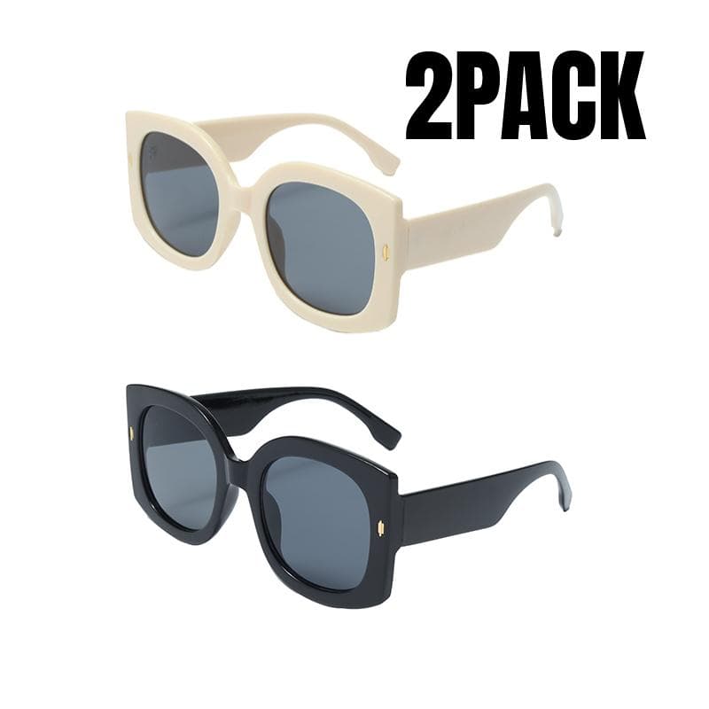 2PACK Fashion Oversized Square Sunglasses Women Vintage Designer Glasses Female Cream Shades Retro Rivet Eyewear