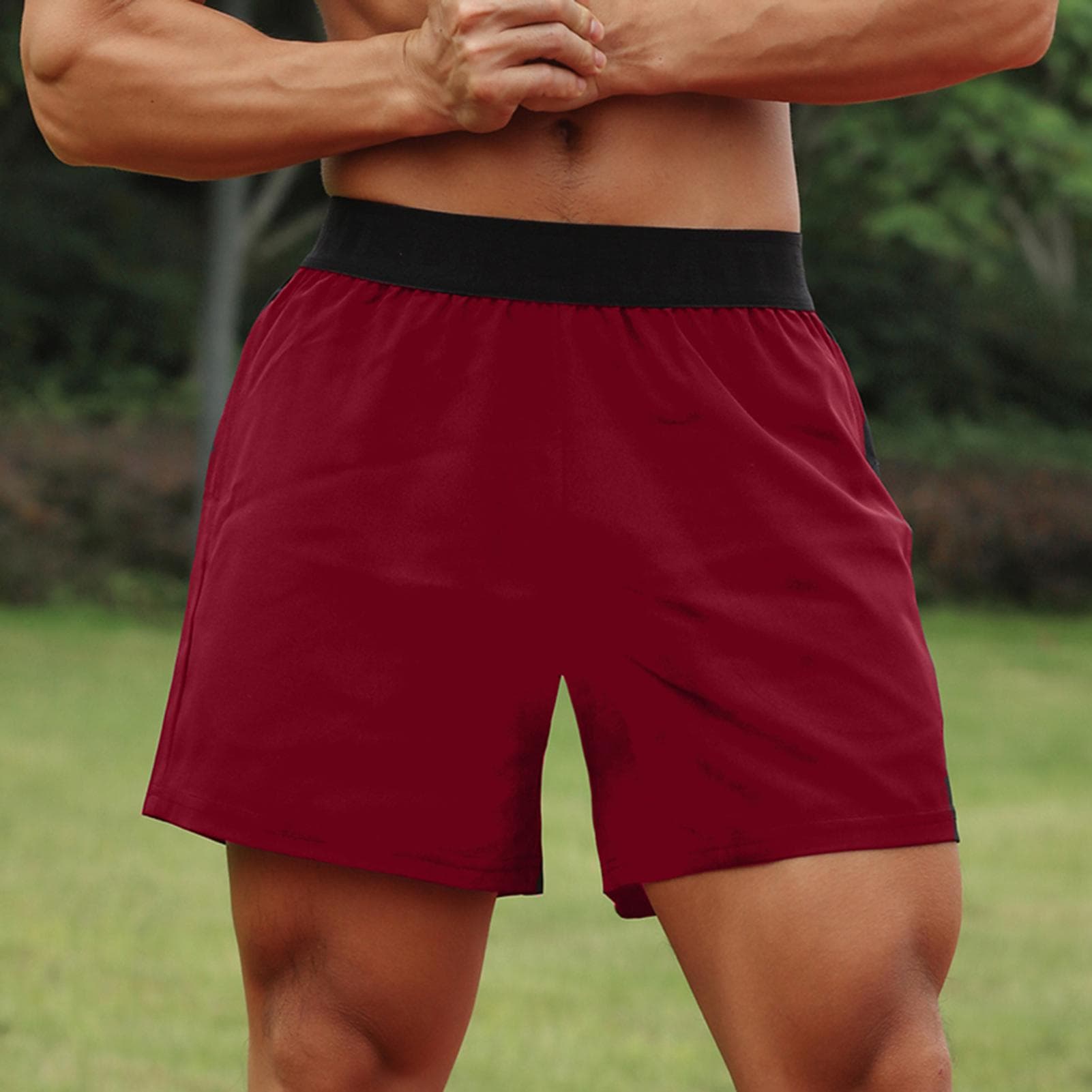 Men Sport Shorts Elastic Waist Pocket Towel Loop Running Basketball Gym Athletic Loose Fit 3XL burgundy