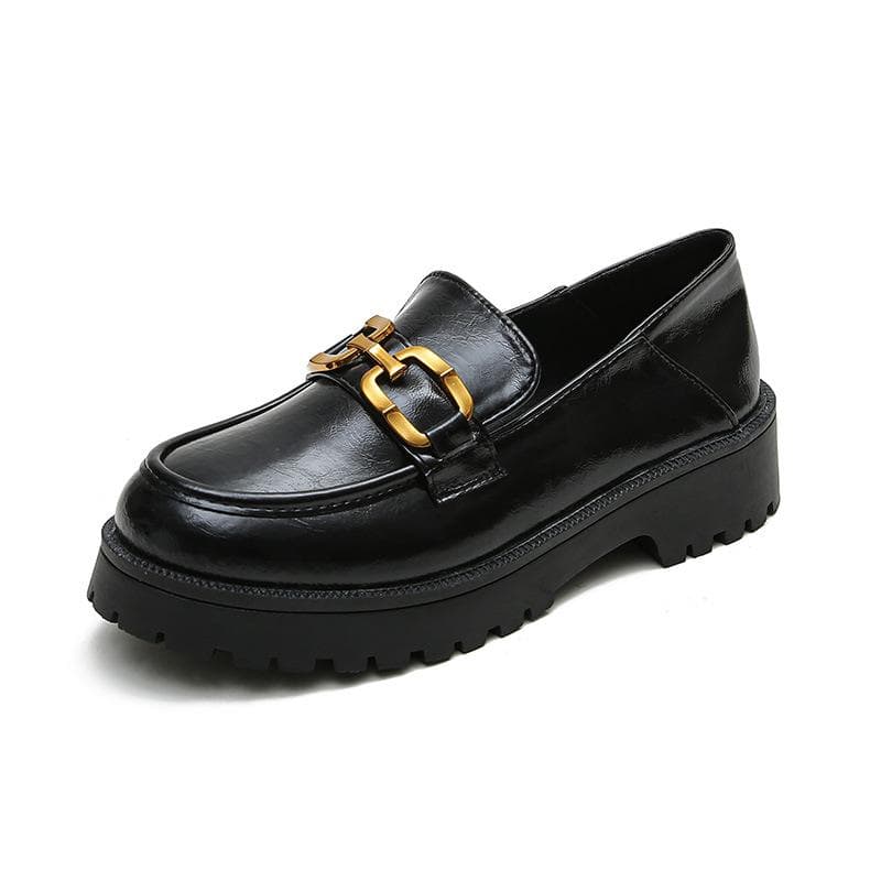 New Loafers Women's Retro British Slip-on Student Thick-soled Small Leather Shoes Women's Shoes with Thick Heels 43