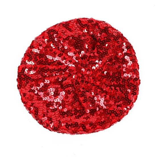 Sequin Beret for Women Sparkling Stage Effect No Brim Flat Top Solid Color Parties Performances Headwear Lady Cap red
