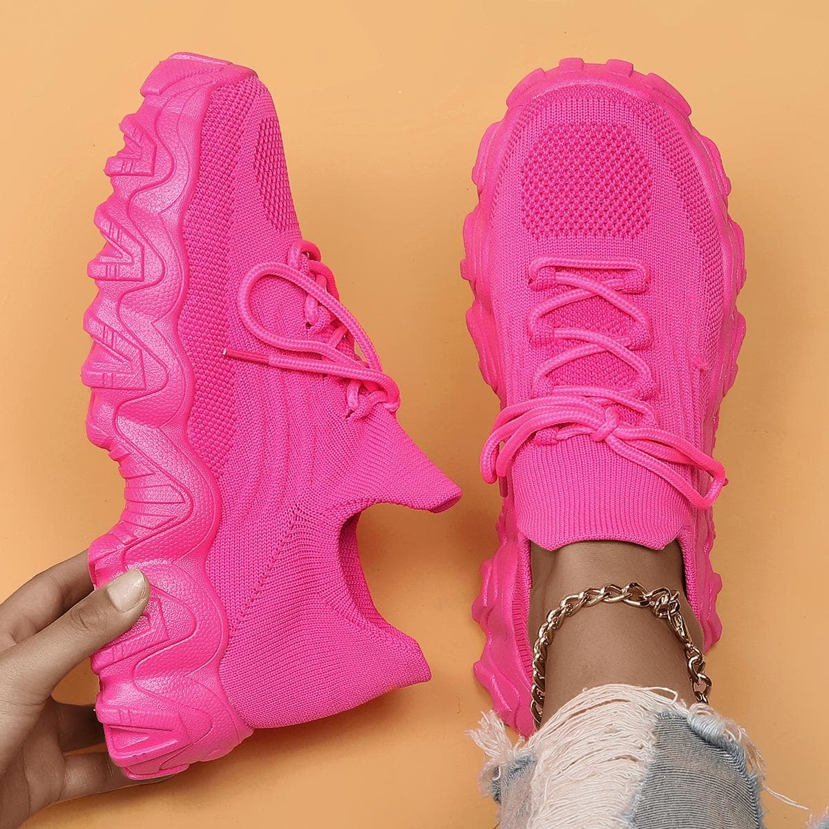 Platform White Shoes Women's New Ins Fashionable Autumn Versatile Muffin Lightweight Casual Sports Height Increasing Insole Women's Shoes 40 pink