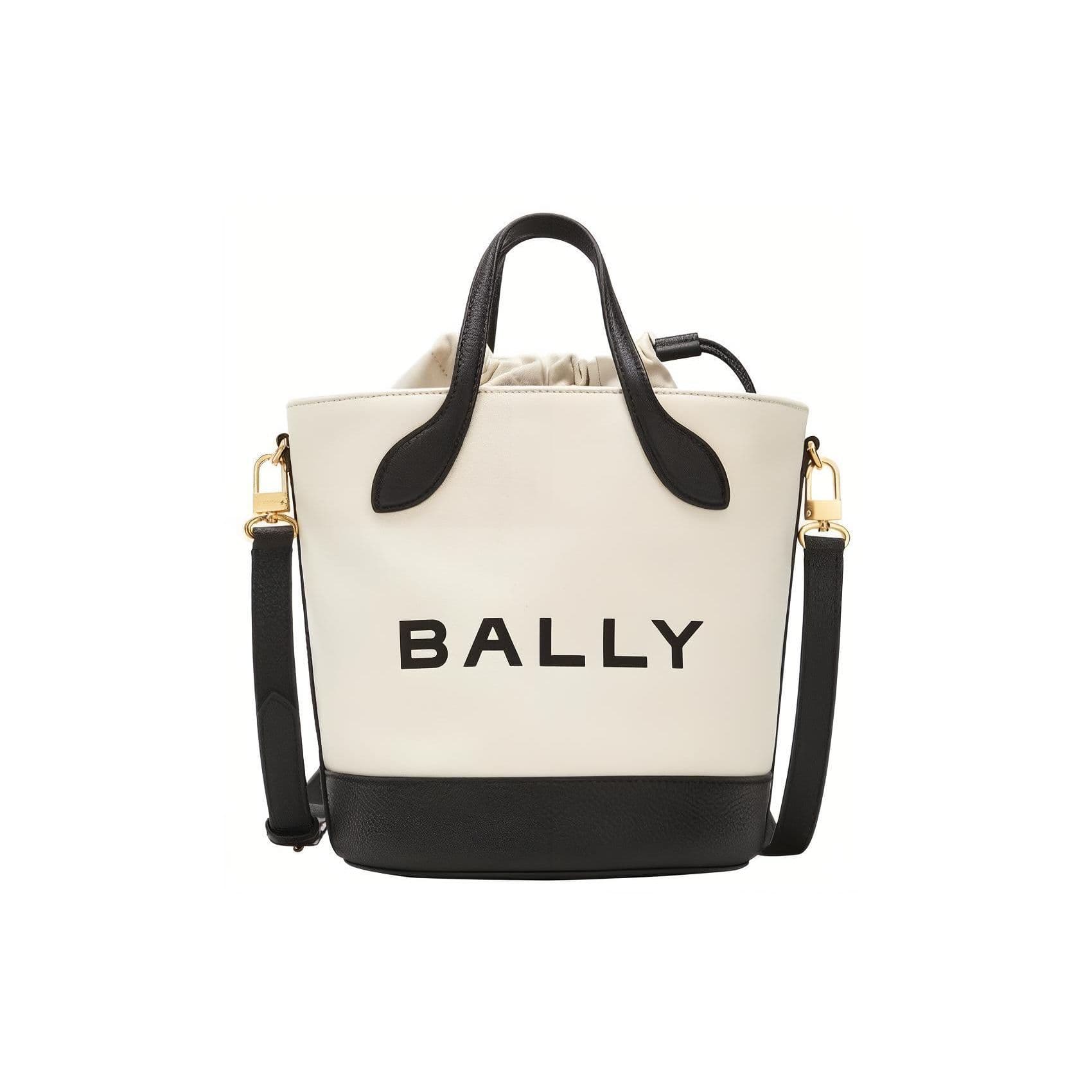 Bally Large Logo Drawstring Closure Fabric With Leather Bucket Bag Women bags White 6304522 Basic Set (Bag+Dust Bag)