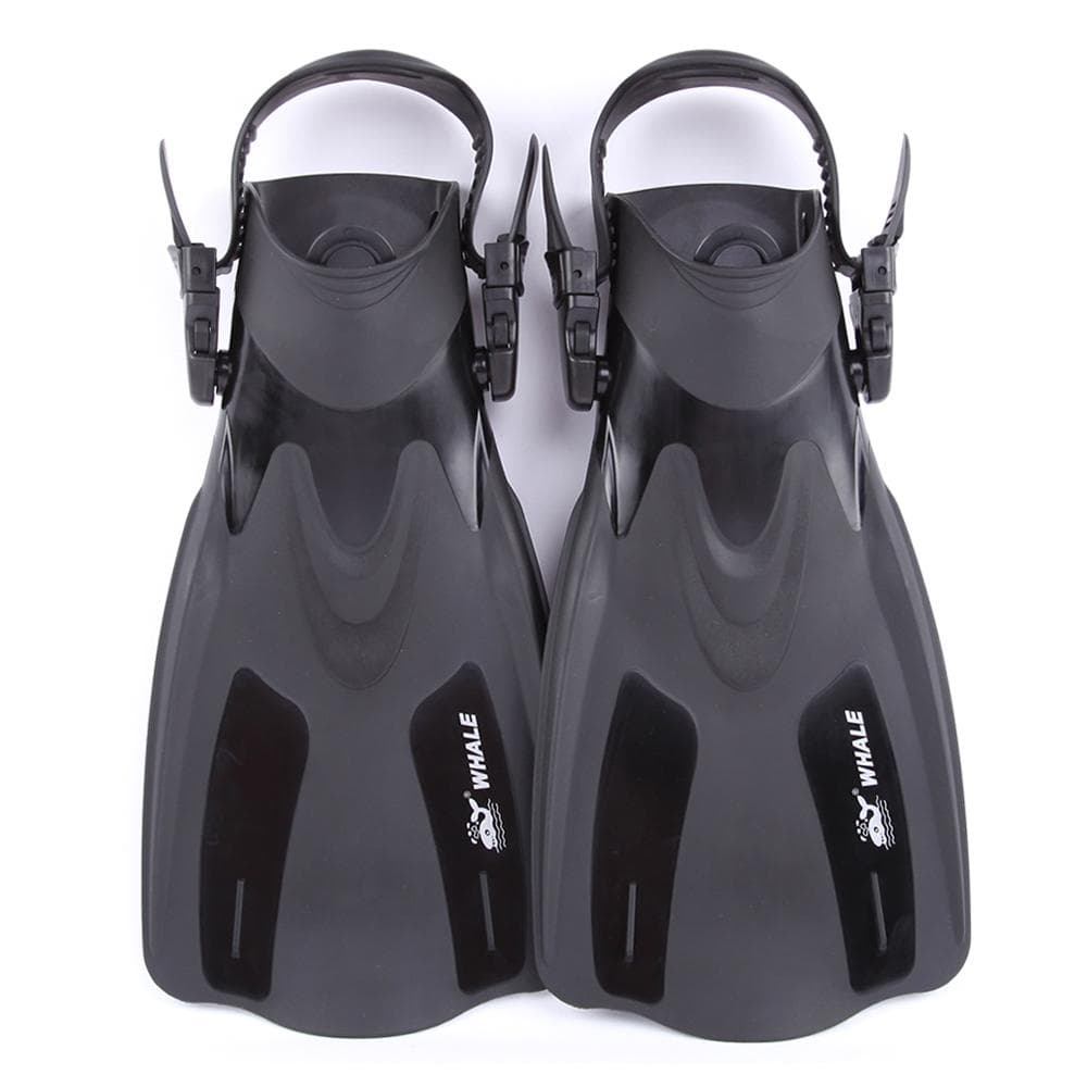 WHALE Adult Short Snorkeling Swim Fins Flippers with Adjustable Heel Water Sports XL black
