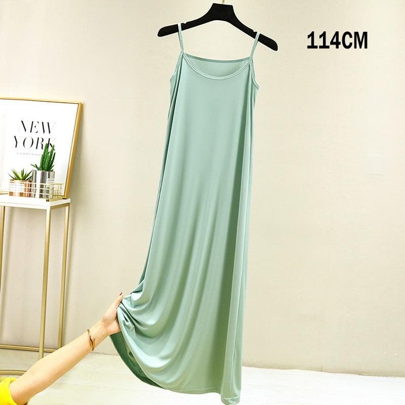 Summer Women Nightdress Spaghetti Strap Satin O Neck Loose underskirt Ladies Basic Sleepwear Casual Slip dress M