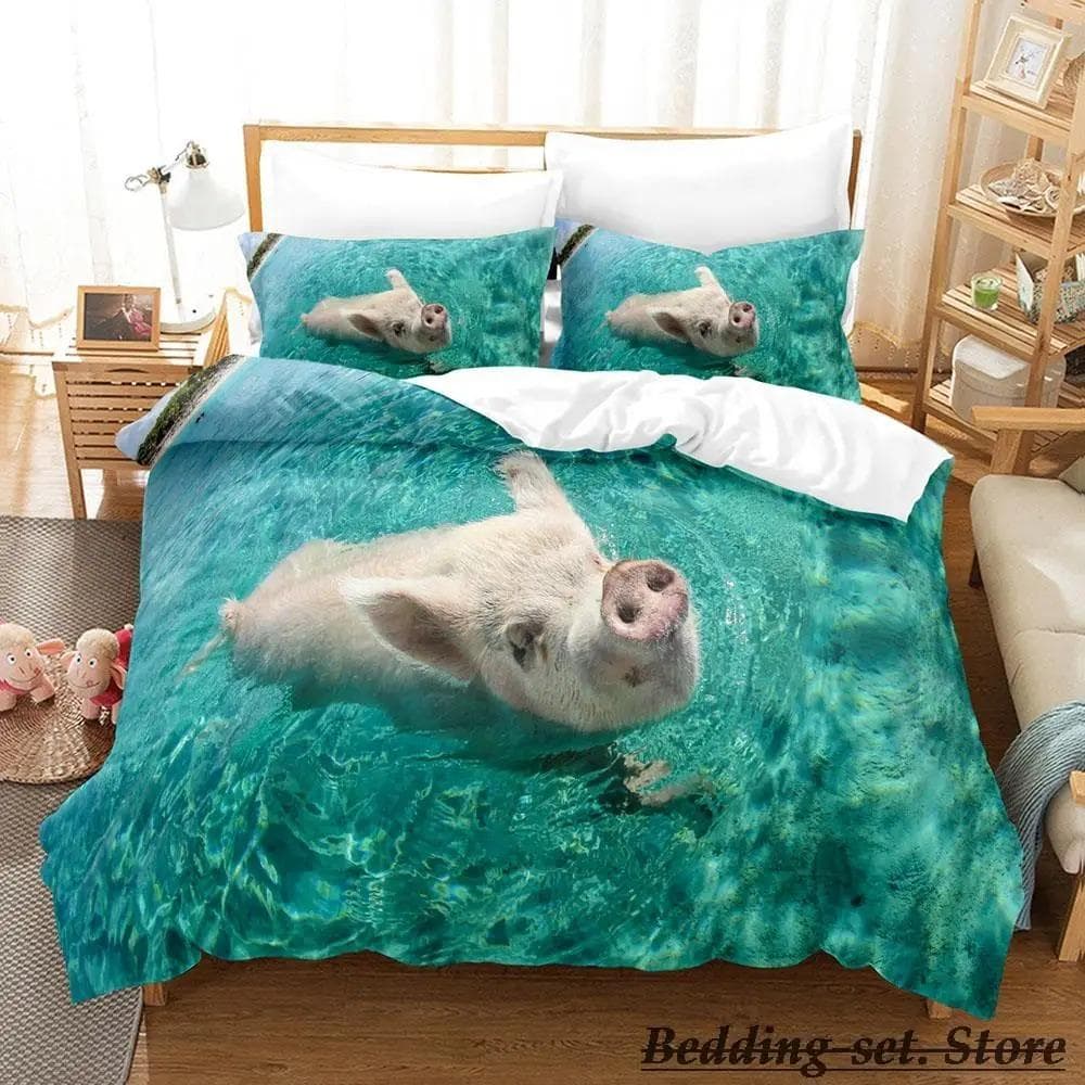 Funny Pig Bedding Set Single Twin Full Queen King Size Bed Set Aldult Kid Bedroom Duvetcover Sets Anime parure de lit Bed AU Single 140x210cm