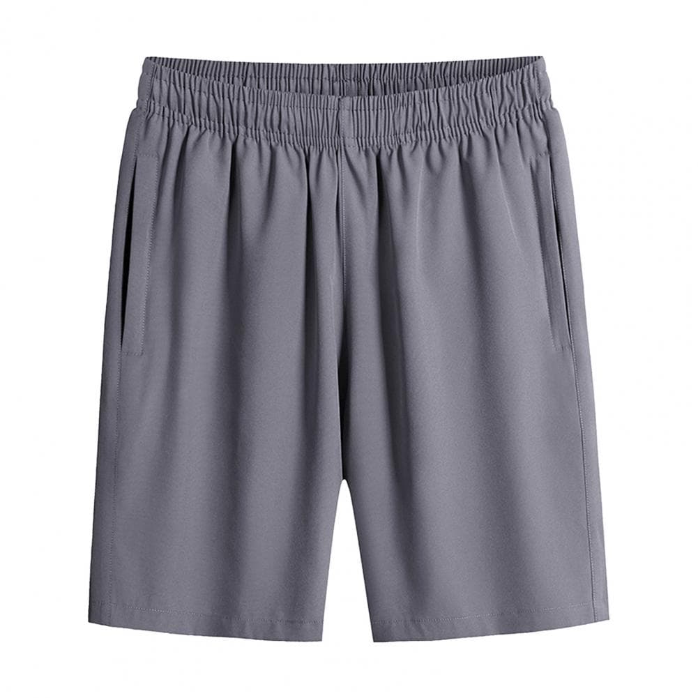 Men Summer Sport Shorts Loose Wide Leg Elastic Waist Deep Crotch Thin Side Pockets Solid Color Men Knee Length Short Pants Baske M grey