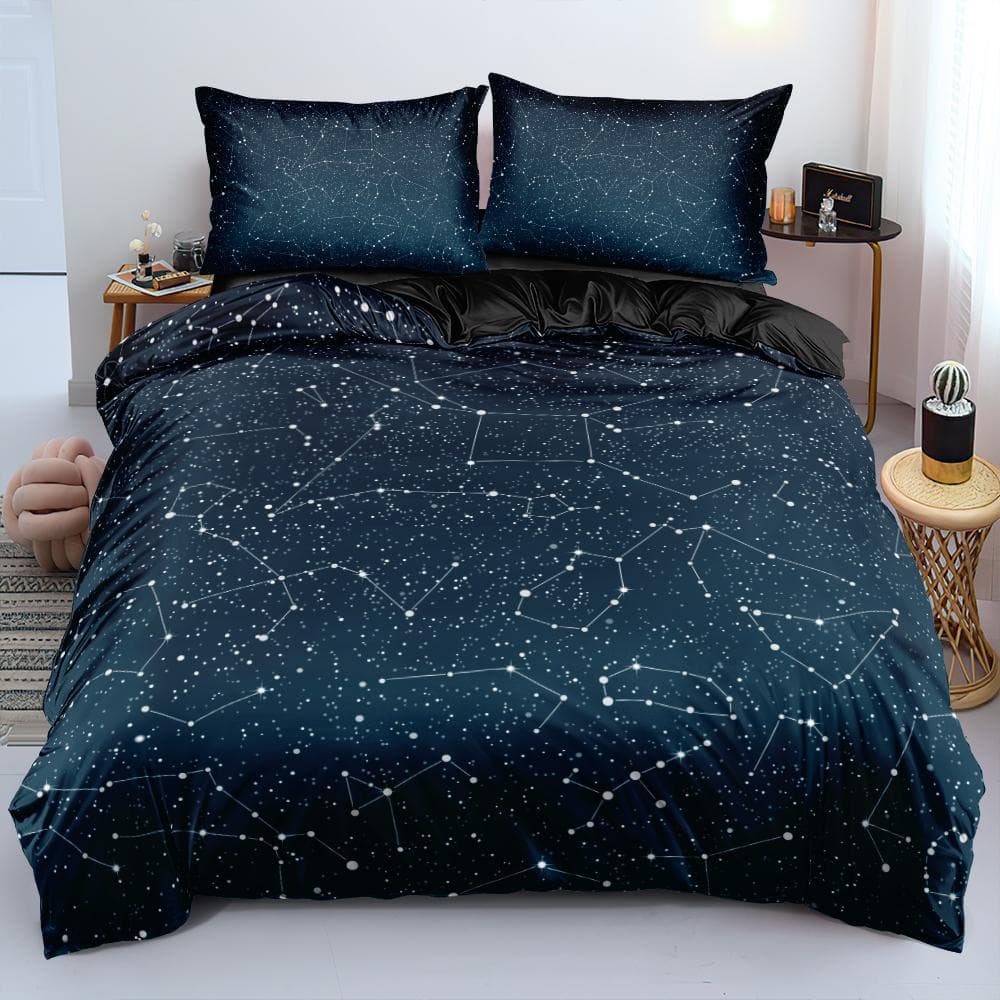 Luxury Galaxy Dark Blue Bedding Set Twin Full Queen King Size Duvet/Quilt Cover Set Shining Stars Starry Sky Comforter Cover EU King(240x220cm)