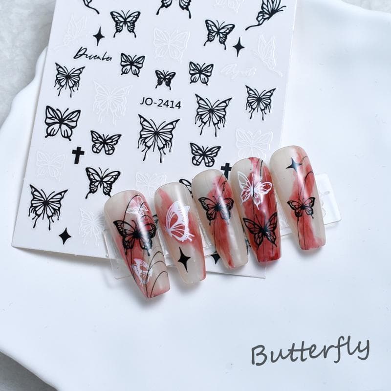 Black White Butterfly Nail Sticker Diy Nail Design Slider Nail Art Decoration