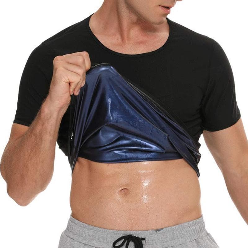 Men Sauna Sweat Vest Heat Trapping Compression T-Shirts Gym Sauna Suit Workout Tank Tops Shapewear Slimming Body Shaper Waist Trainer Fitness Shirt L/XL blue