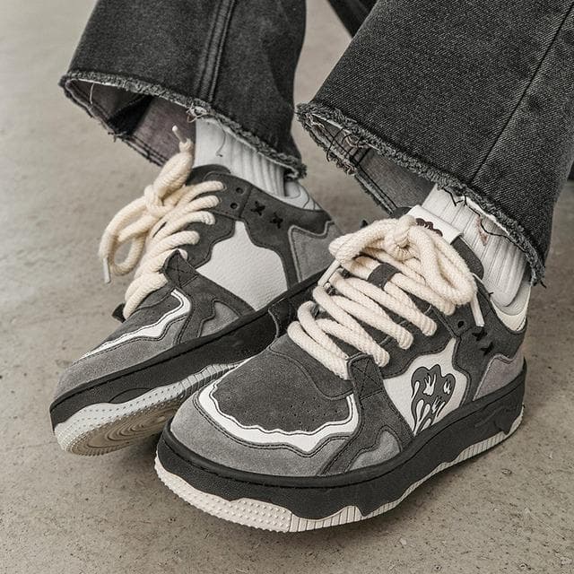 Y2K Korean Women Vintage Casual Gray Black Sports Loafers Sneaker Athletic Chunky Sneakers Platform Tennis Shoe Flat Men Shoes 39 black