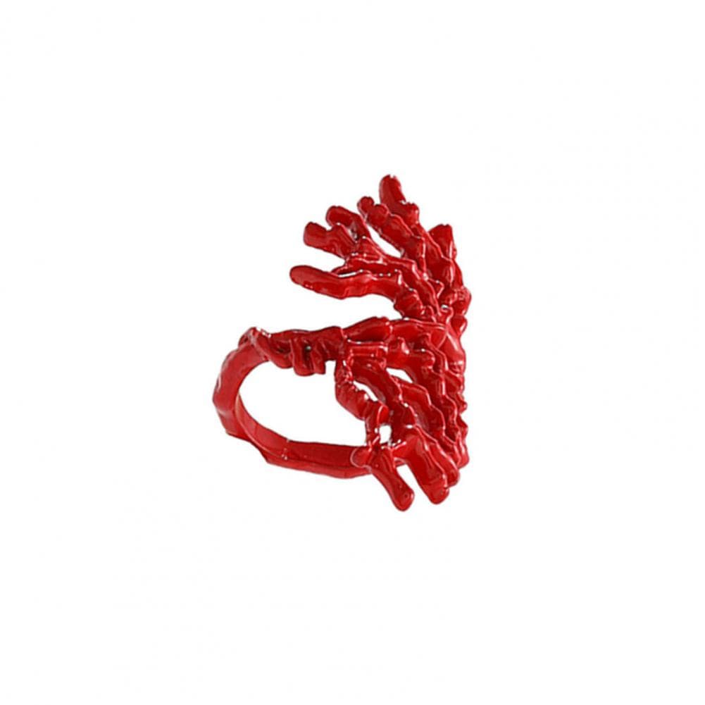 Lady Smooth Ring Exaggerated Hop Style Coral Bangle for Women Adjustable Wrist Cuff Jewelry for Party Smooth Alloy Lady Ring red