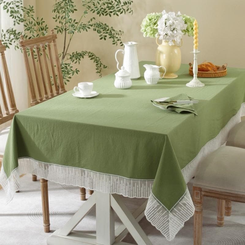 Solid Color Lace Edge Table Cover,French Retro Style Cotton Tablecloth,for Kitchen Dining Room Party Holiday Tabletop Decoration 90x90cm