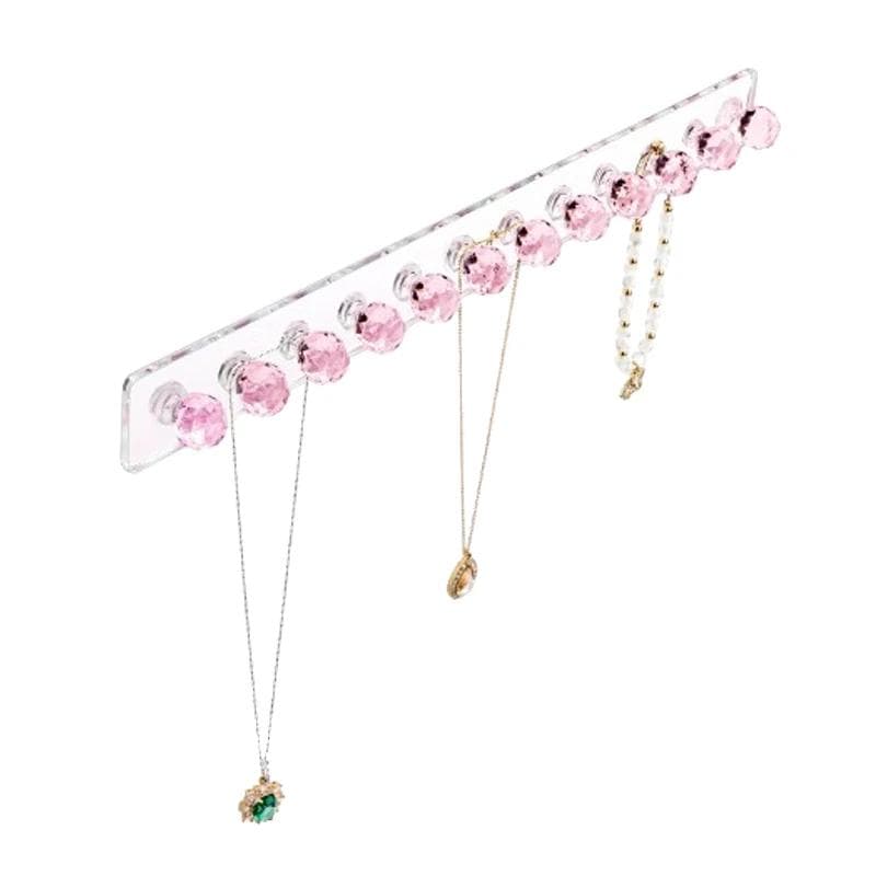 1Pcs Necklace Hanging Rack Acrylic Necklaces Holder Wall Mounted Jewelry Organizer Bracelets Chains Hanging Shelf pink