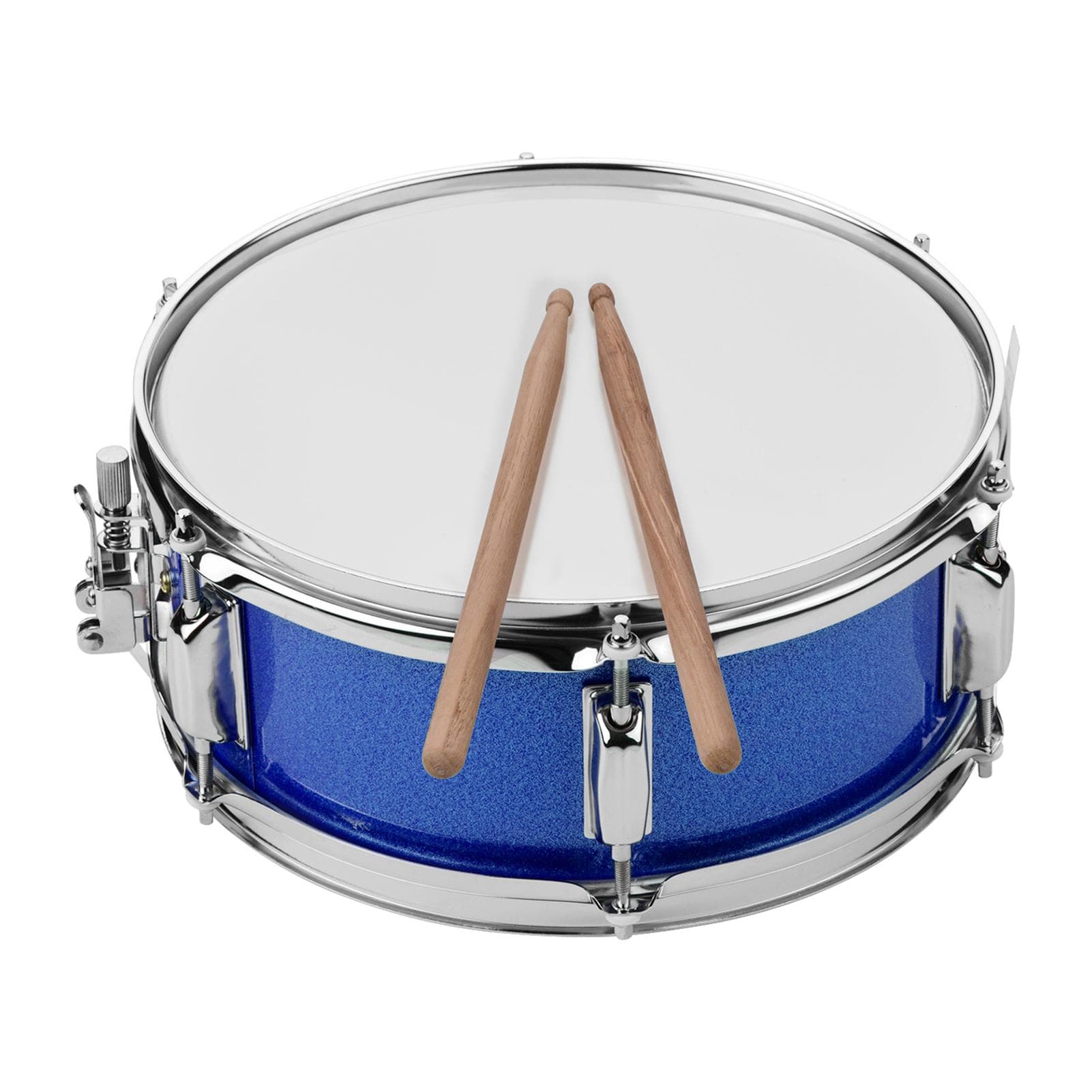 12inch Snare Drum Head with Drumsticks Shoulder Strap Drum Key for Student Band blue