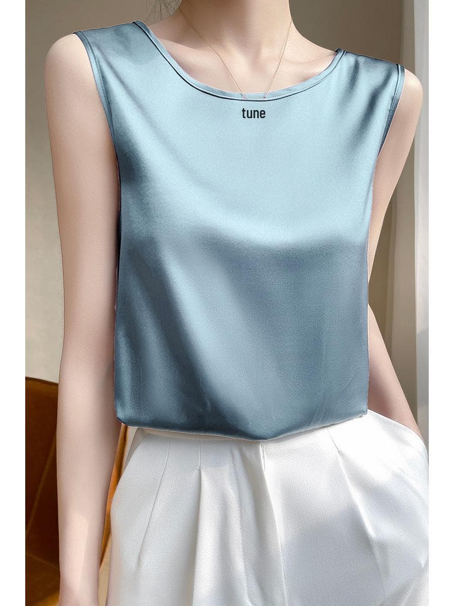 Women's Mulberry Silk Camisole: Loose-Fit Round Neck Sleeveless Top XL (115-130 lbs)