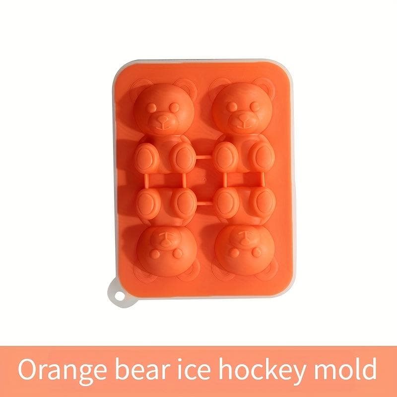 1pc Cute Teddy Bear Ice Cube Tray Flexible Food Grade Silicone Ice Cube Mold Ice Trays For Freezer orange