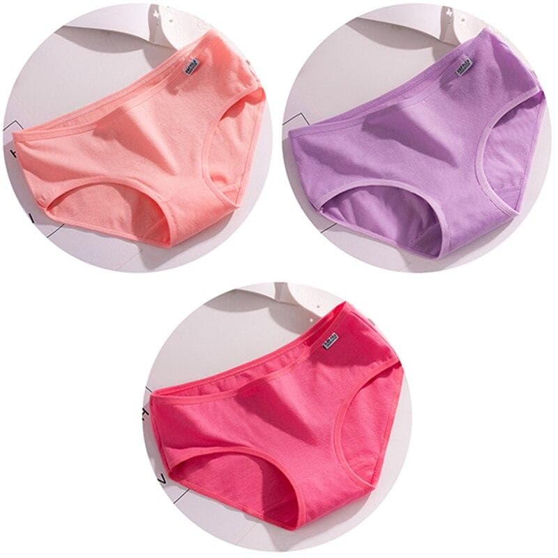 3Pcs/Set Candy Color Underwear Womens Comfortable High-quality Pure Cotton Panties Mid-waist Breathable Female Plus Size Briefs L